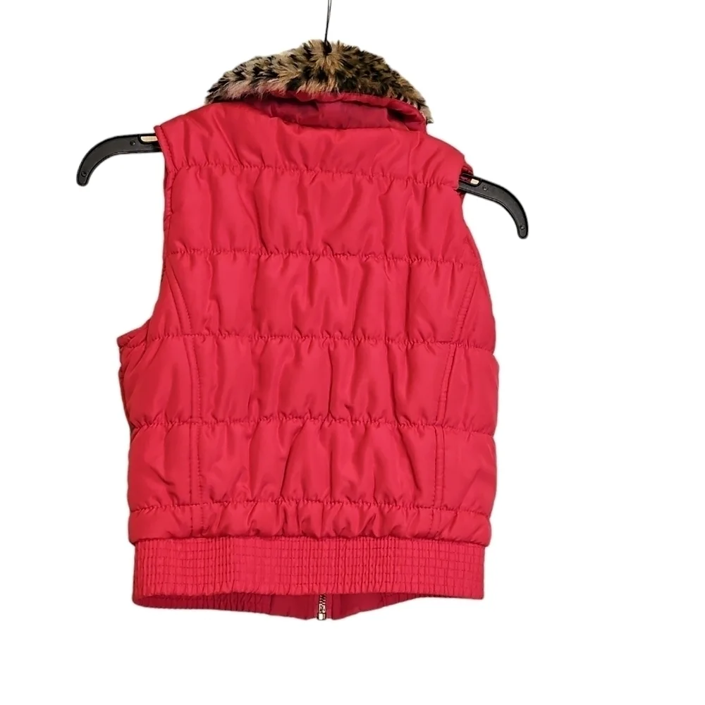 Crico Hot Pink & Faux Leopard Print Zip Up Girls Puffer Vest Size S